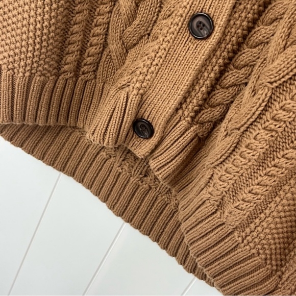 NWOT Jenni Kayne Cable Cardigan Sweater Oversized Dark Carmel Tan Brown XXS-S - Picture 8 of 9